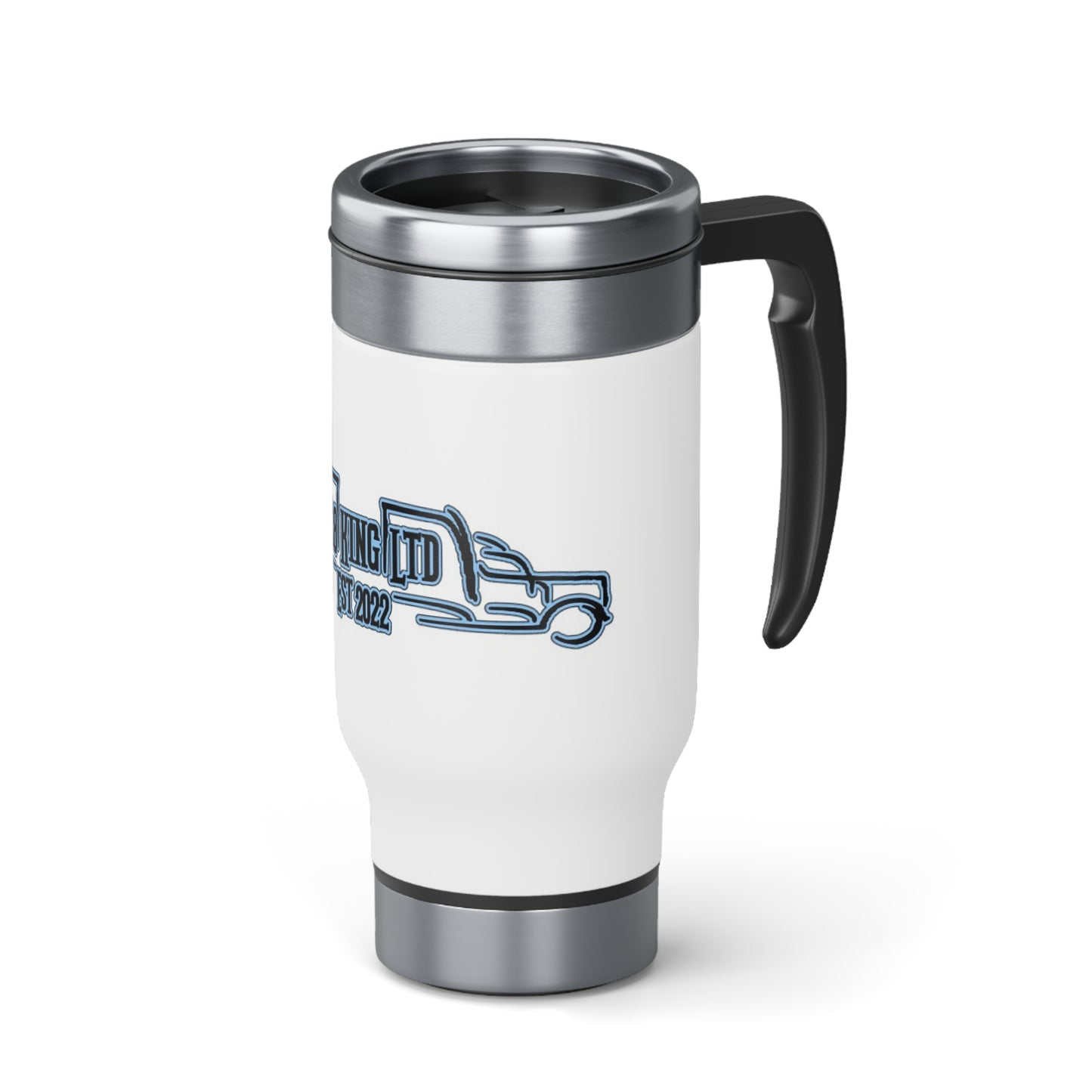 Fr8KingLtd Trk'd --  Stainless Steel Travel Mug with Handle, 14oz